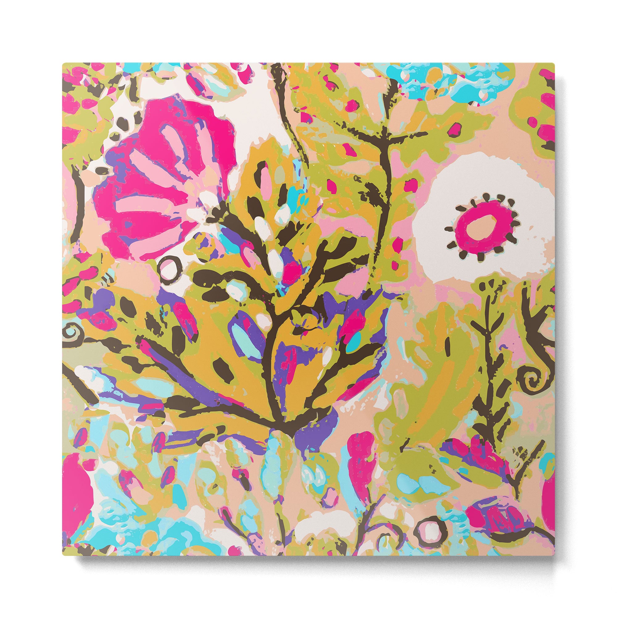 Bohemian Pink Abstract Flowers by Karen Fields Metal Print Gallery Image 2