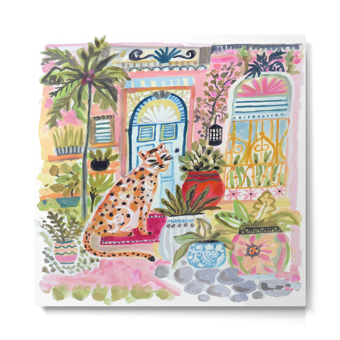 Cheetah in the City Pink Metal Print Gallery Image 1