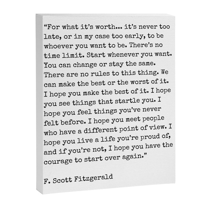 For What Its Worth | F. Scott Fitzgerald Quote Canvas Print Gallery Image 1