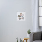 Blonde riding a scooter with pink holiday gifts watercolor Art Print Gallery Image 3