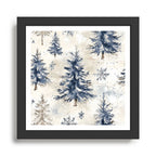 Blue beige winter christmas trees watercolor illustration Framed Art Print Gallery Image 1