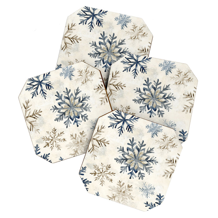Blue Beige Winter Snowflakes Watercolor Illustration Coaster Gallery Image 1