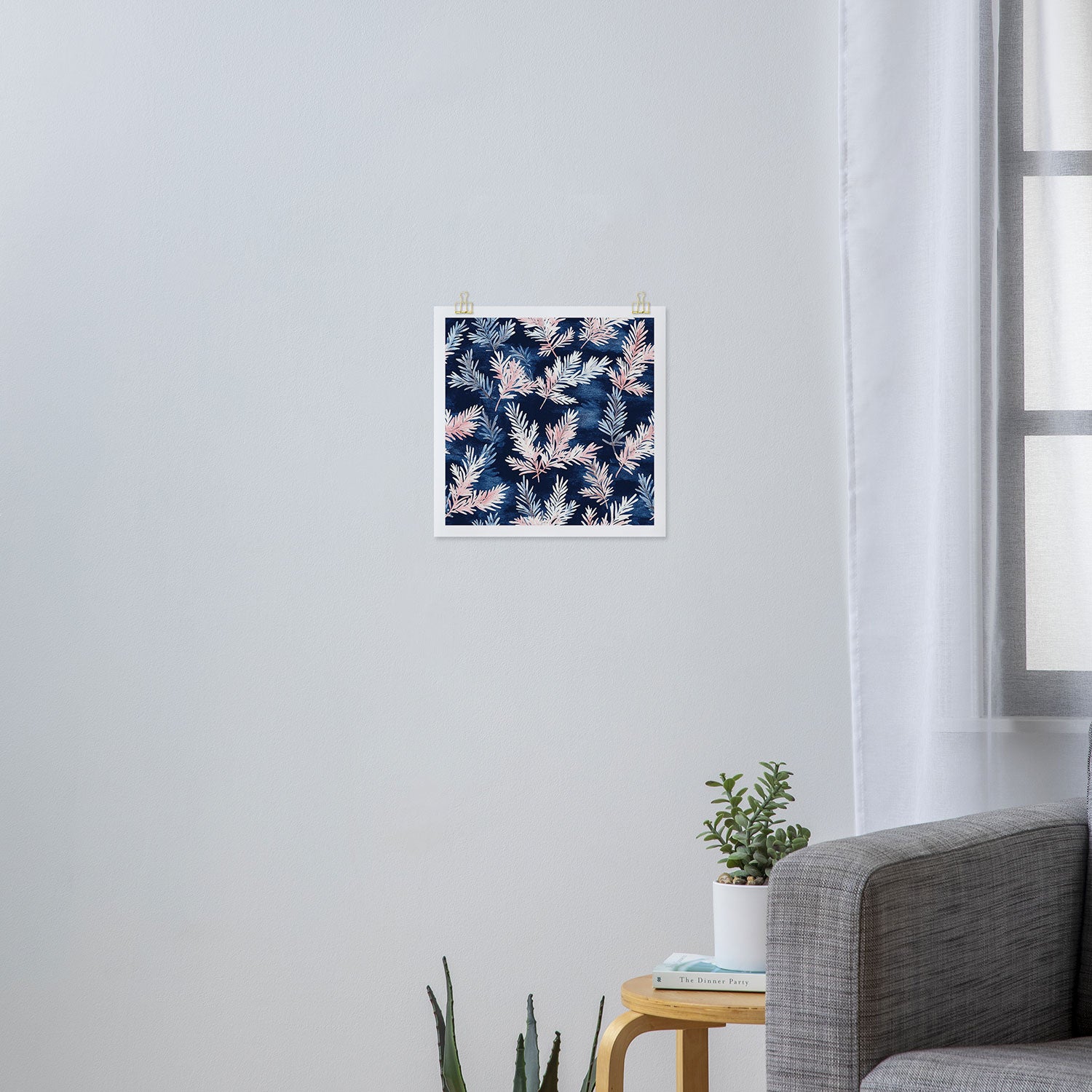 Blue Pink Watercolor Leaves Winter Christmas Illustration Art Print Gallery Image 3