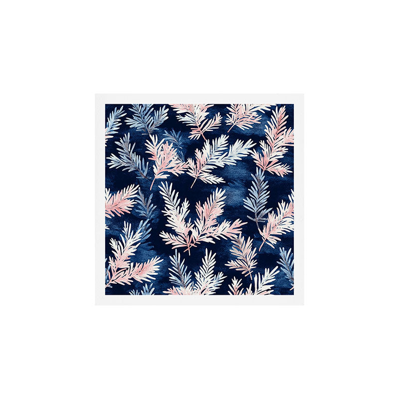 Blue Pink Watercolor Leaves Winter Christmas Illustration Art Print Gallery Image 1