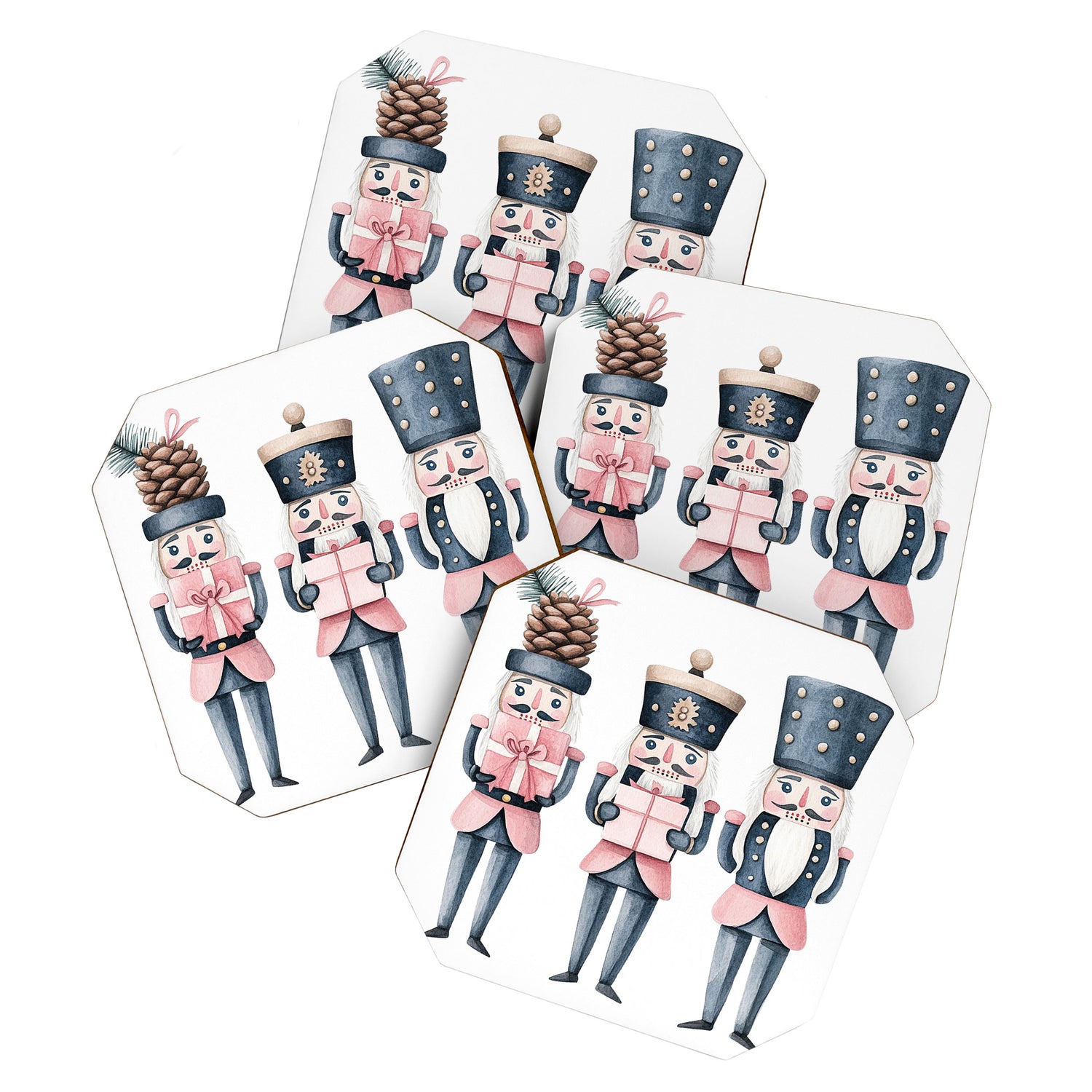 Blue Pink Watercolor Nutcracker Soldiers Coaster Gallery Image 1