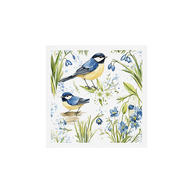 Blue Yellow Spring Birds Flowers Easter Watercolor Design All OVer Art Print Gallery Image 1