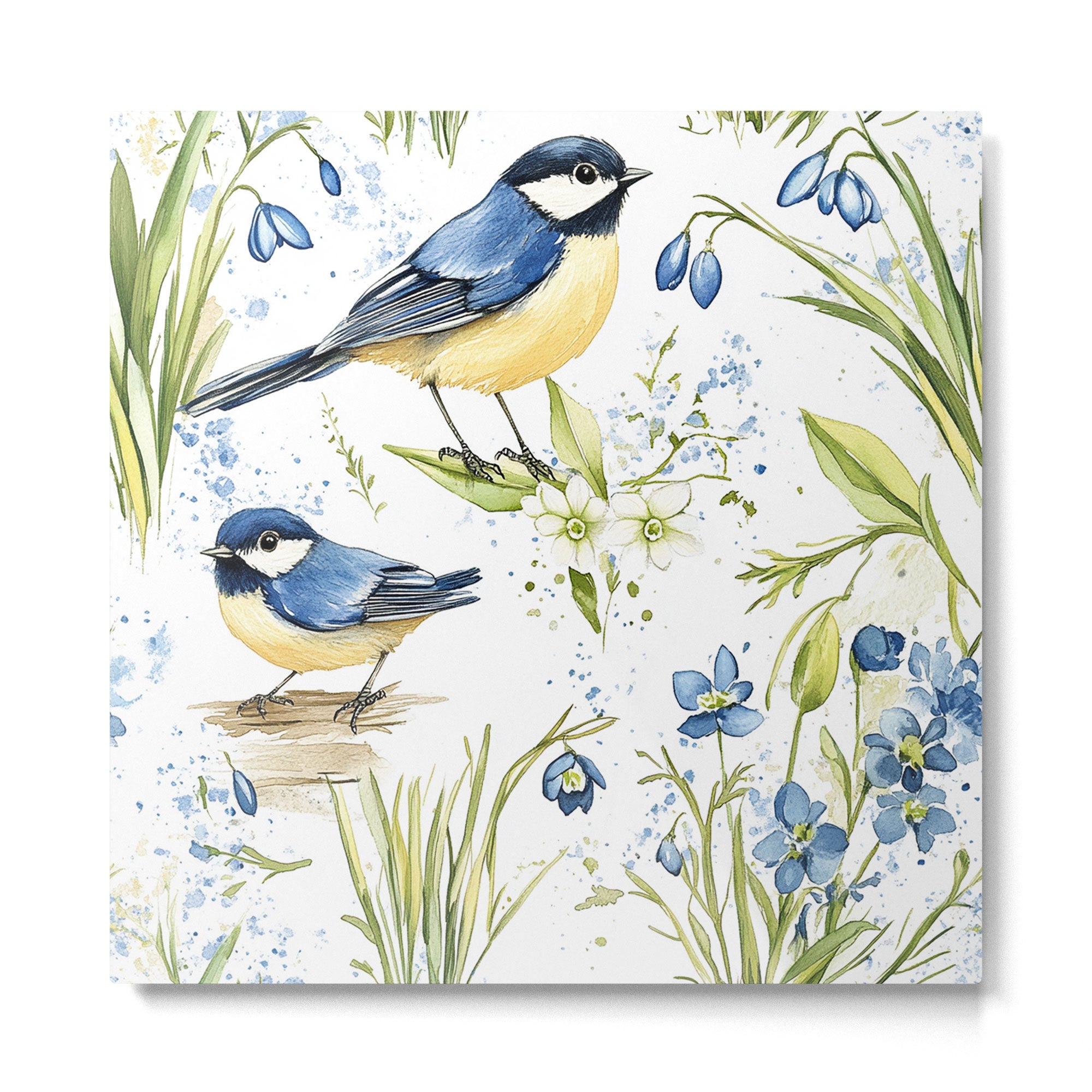 Blue Yellow Spring Birds Flowers Easter Watercolor Design All OVer Metal Print Gallery Image 2