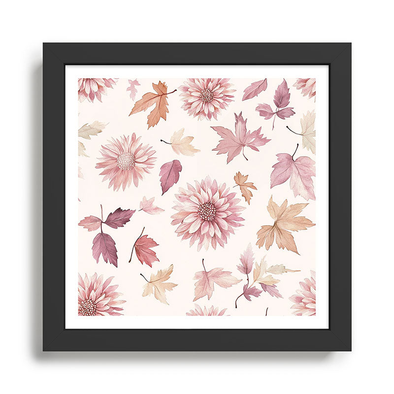 Blush Autumun Fall Flower and Leaves Watercolor All Over Framed Art Print Gallery Image 1
