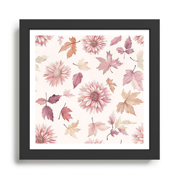 Blush Autumun Fall Flower and Leaves Watercolor All Over Framed Art Print Gallery Image 1