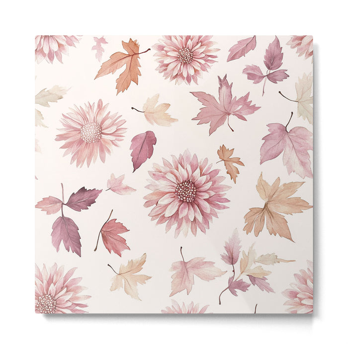 Blush Autumun Fall Flower and Leaves Watercolor All Over Metal Print Gallery Image 1