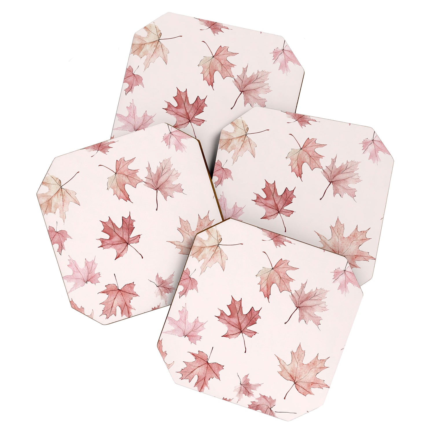 Blush Pink Autumn Fall Leaves Watercolor All Over Coaster Gallery Image 1