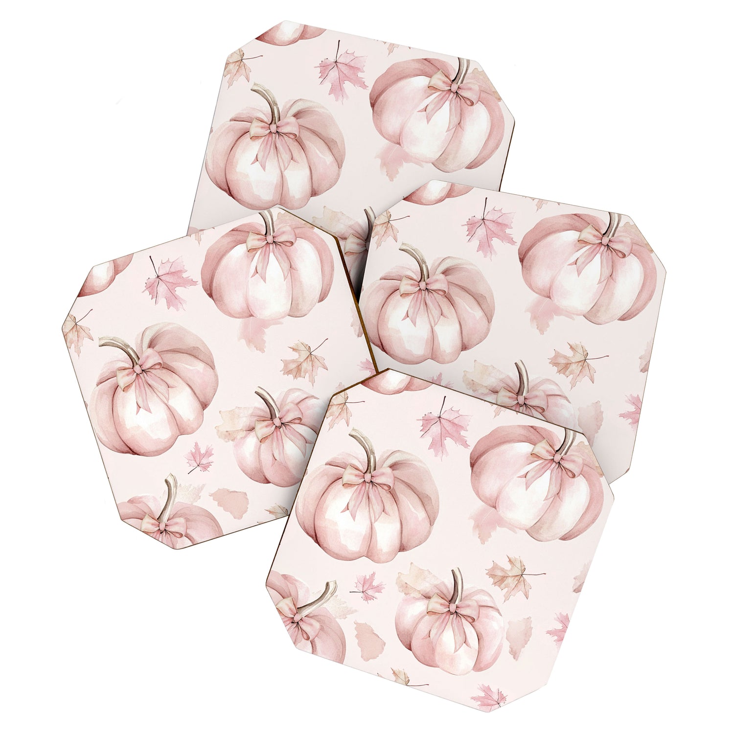 Blush Pink Autumn Fall Pumpkins Watercolor All Over Coaster Gallery Image 1