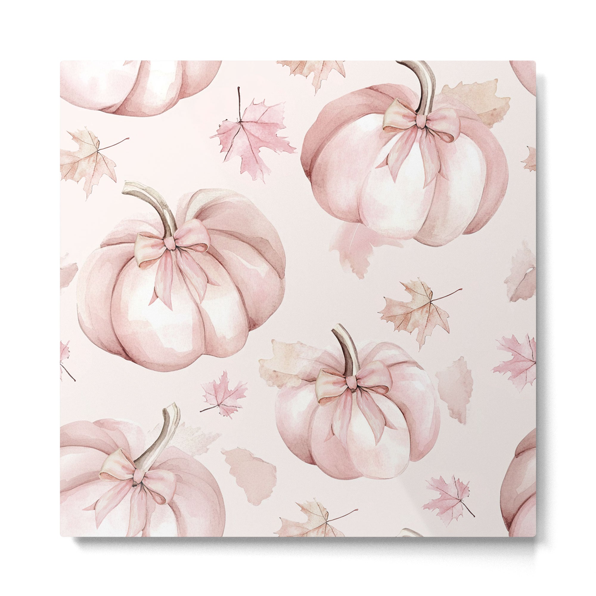 Blush Pink Autumn Fall Pumpkins Watercolor All Over Metal Print Gallery Image 2