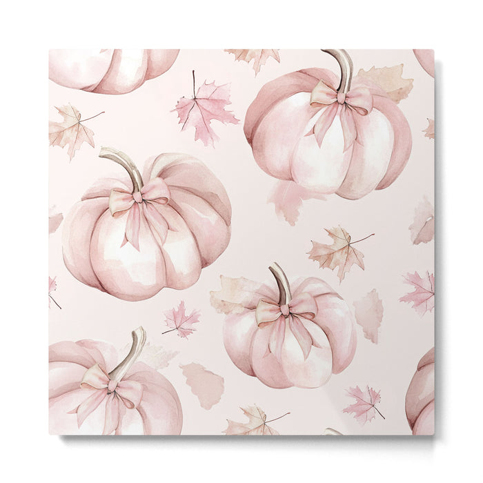 Blush Pink Autumn Fall Pumpkins Watercolor All Over Metal Print Gallery Image 1