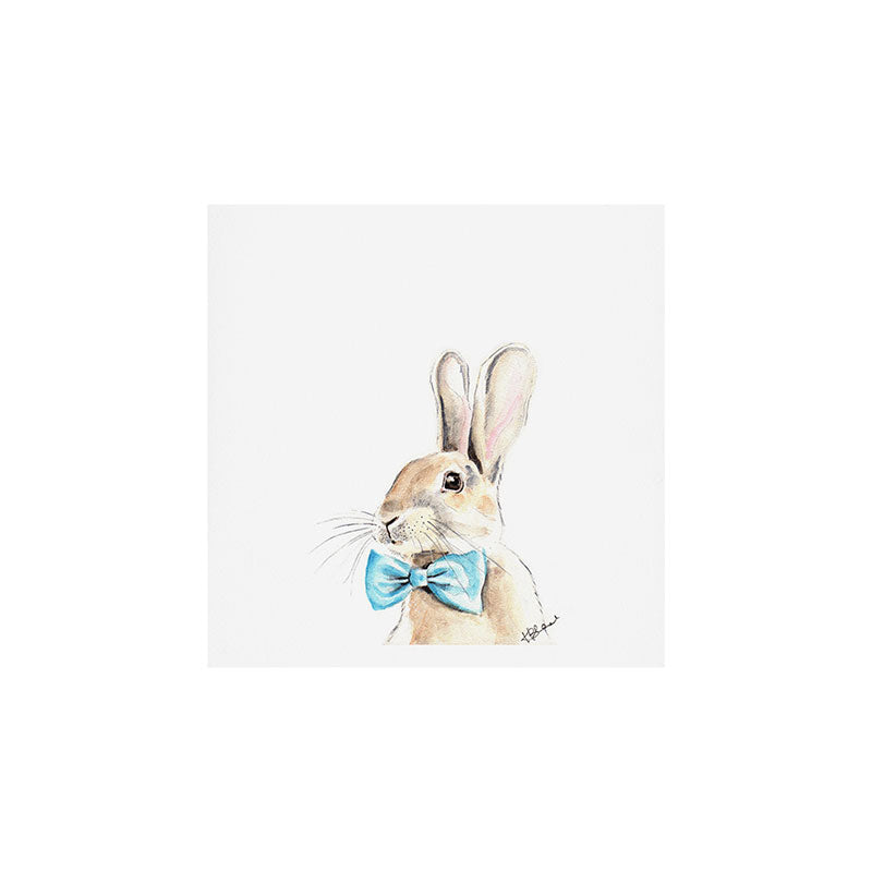 Bunny with a blue bow tie Watercolor painting  Art Print Gallery Image 1