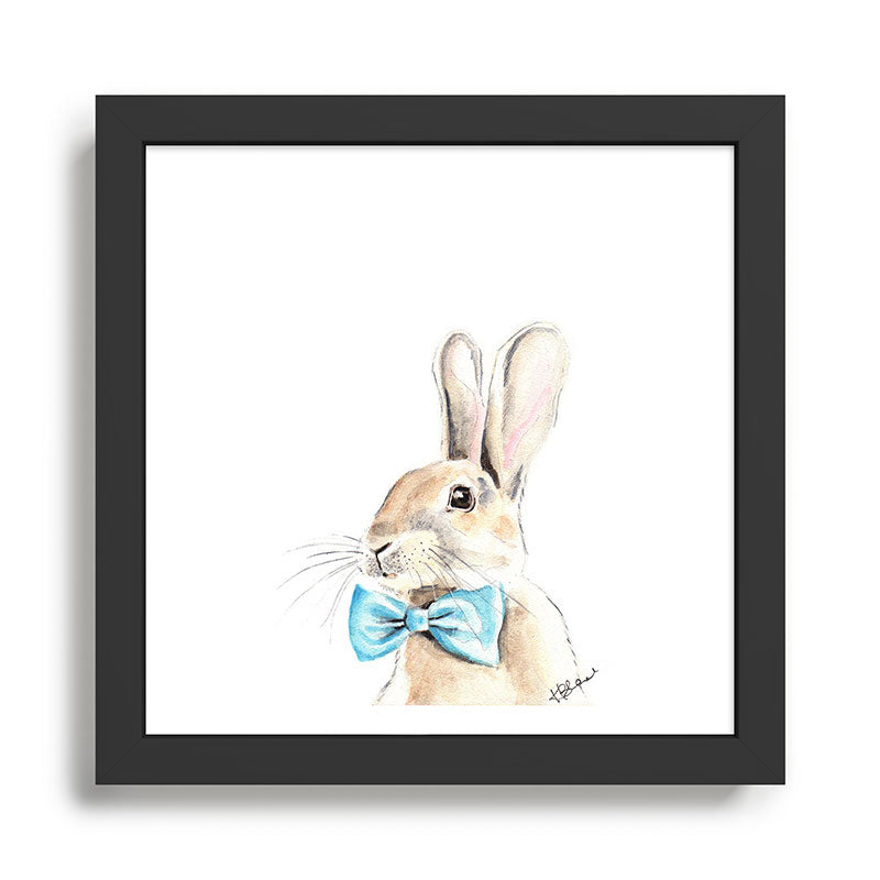 Bunny with a blue bow tie Watercolor painting  Framed Art Print Gallery Image 1