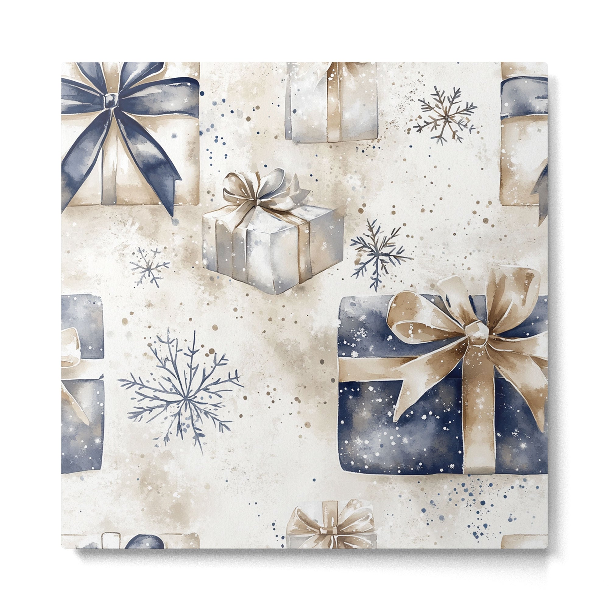 Christmas Holiday Blue Gifts Watercolor Illustration Metal Print Gallery Image 2