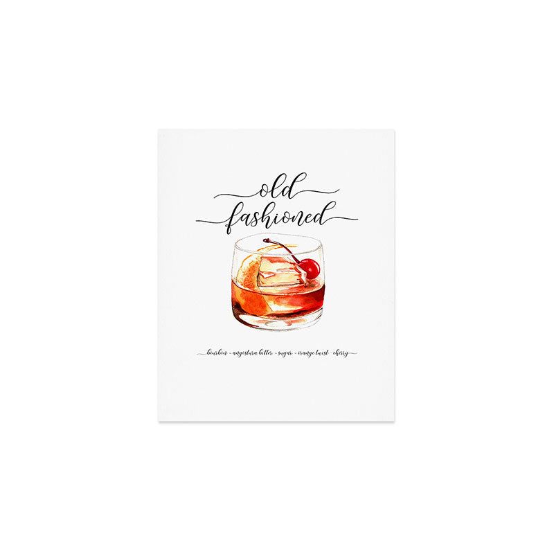 Cocktail Recipe. Old Fashioned. Art Print Gallery Image 1
