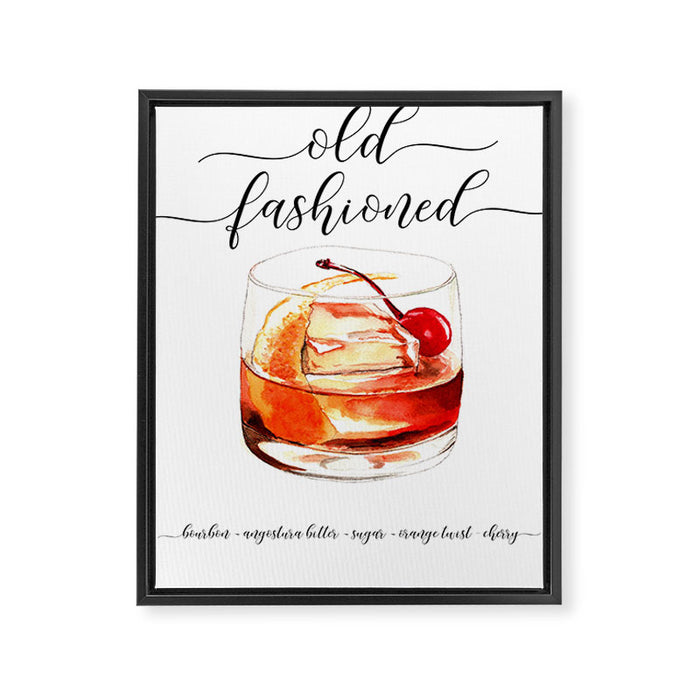 Cocktail Recipe. Old Fashioned. Framed Canvas Print Gallery Image 1