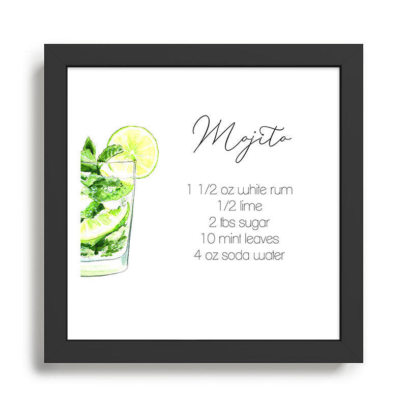 Cocktail Recipes. Mojito. Square Framed Art Print Gallery Image 1