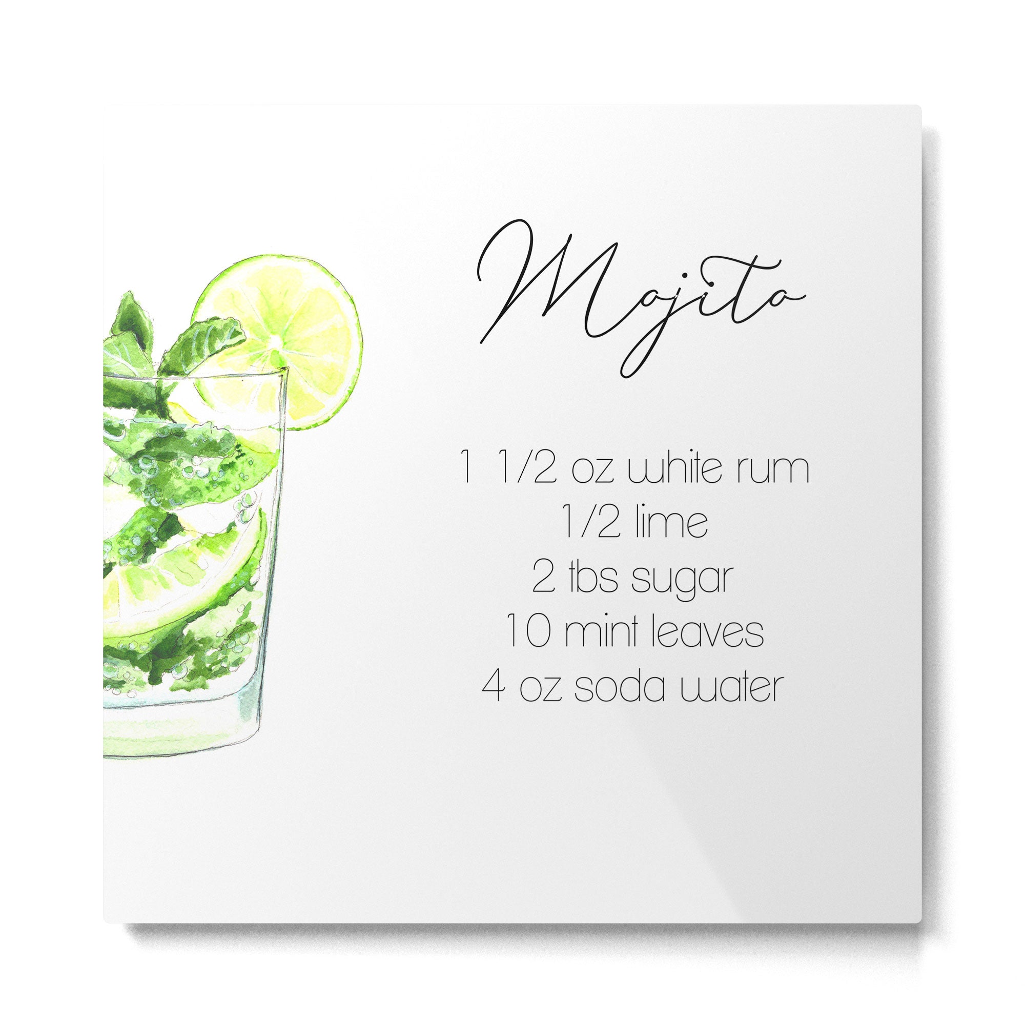 Cocktail Recipes. Mojito. Square Metal Print Gallery Image 2