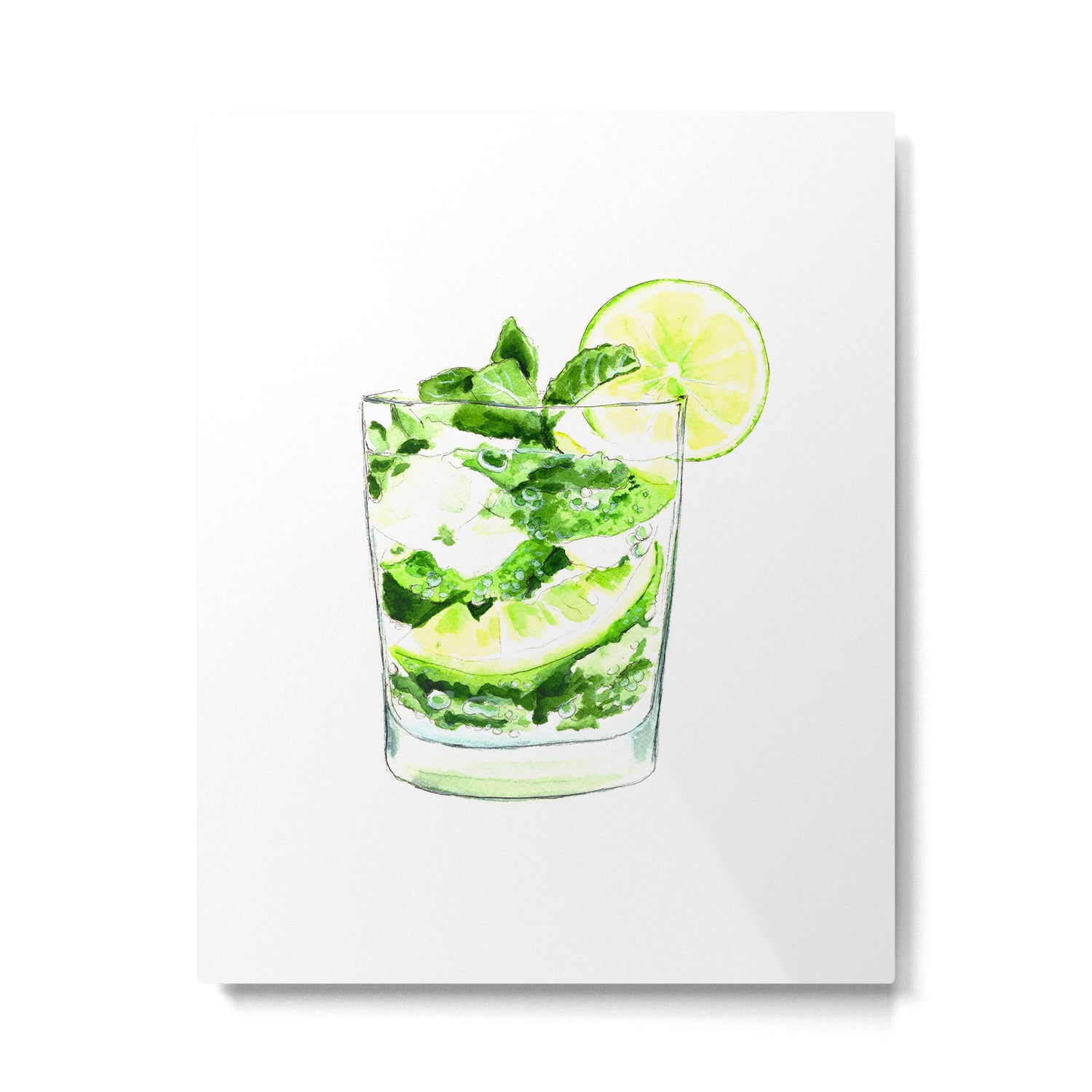 Cocktails. Mojito. Watercolor Painting. Metal Print Gallery Image 4