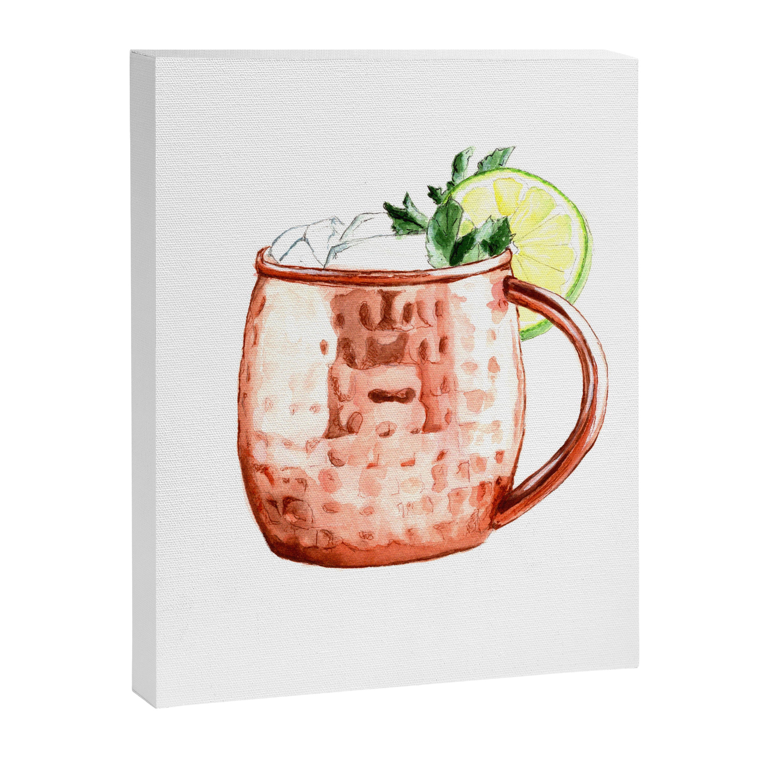 Cocktails. Moscow Mule. Watercolor Painting. Canvas Print Gallery Image 6