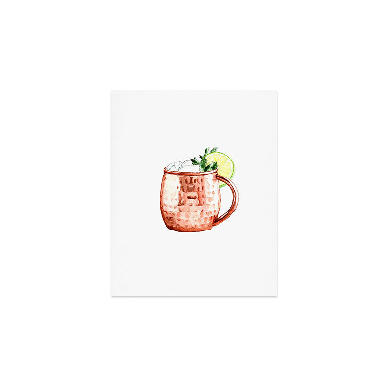 Cocktails. Moscow Mule. Watercolor Painting. Art Print Gallery Image 1