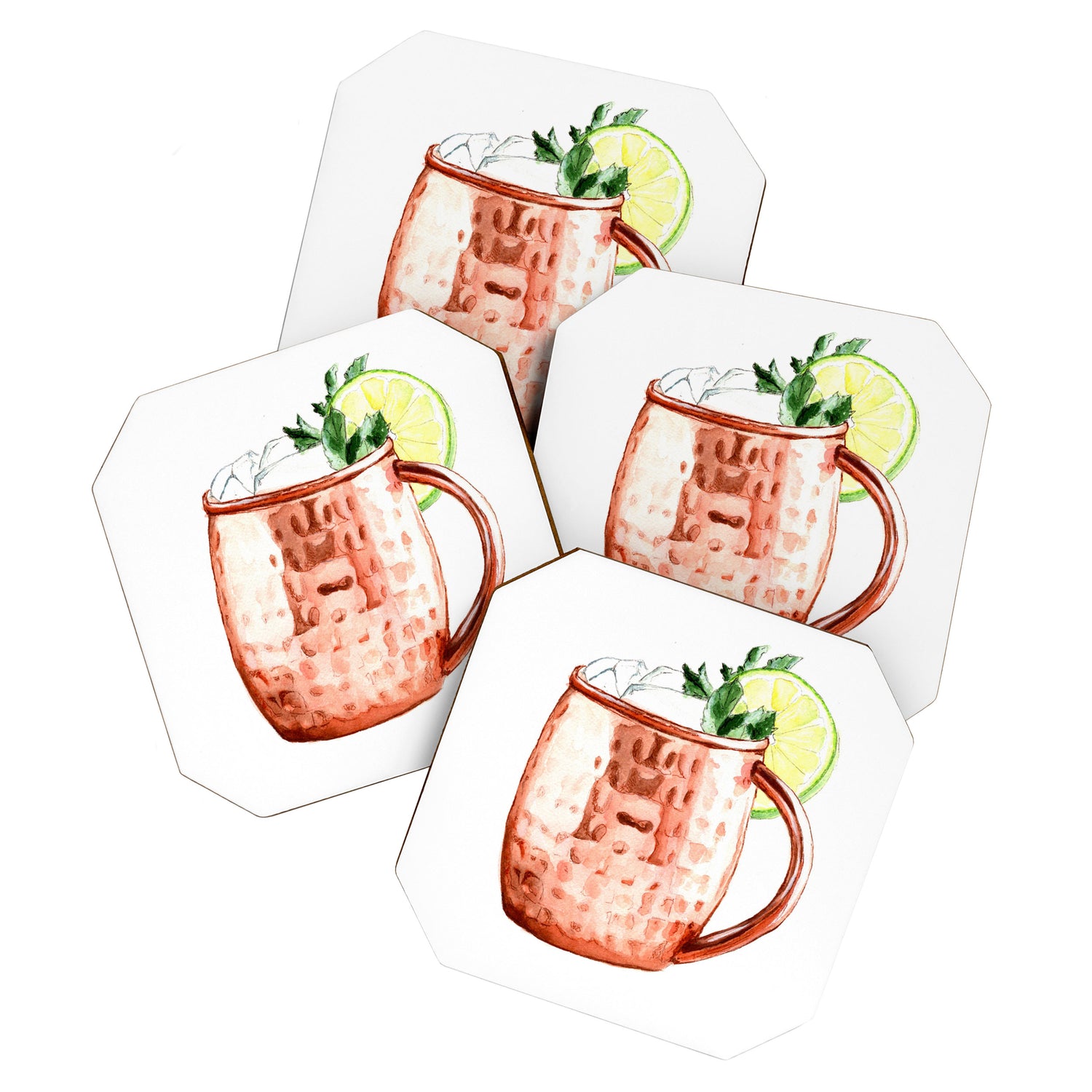 Cocktails. Moscow Mule. Watercolor Painting. Coaster Gallery Image 1