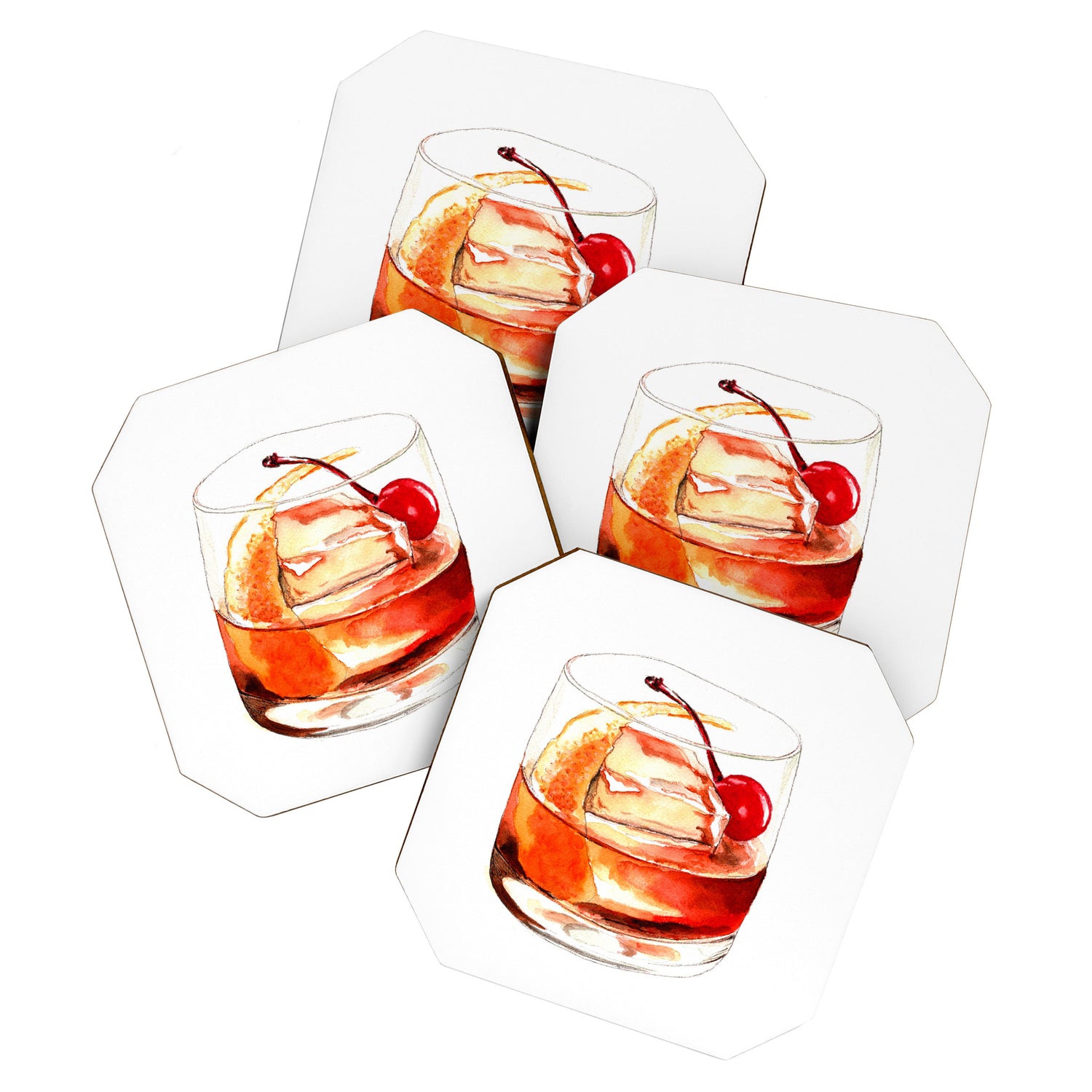 Cocktails. Old Fashioned. Watercolor Painting. Coaster Gallery Image 1