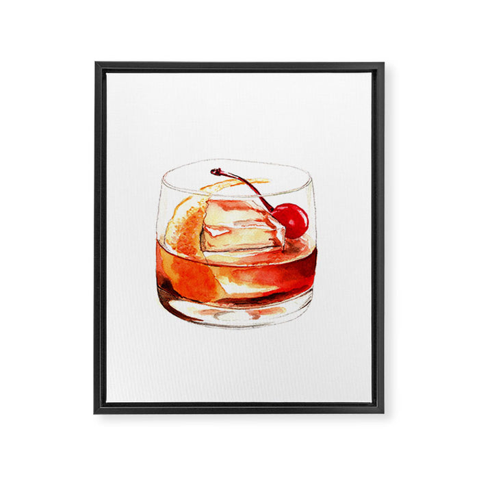 Cocktails. Old Fashioned. Watercolor Painting. Framed Canvas Print Gallery Image 1