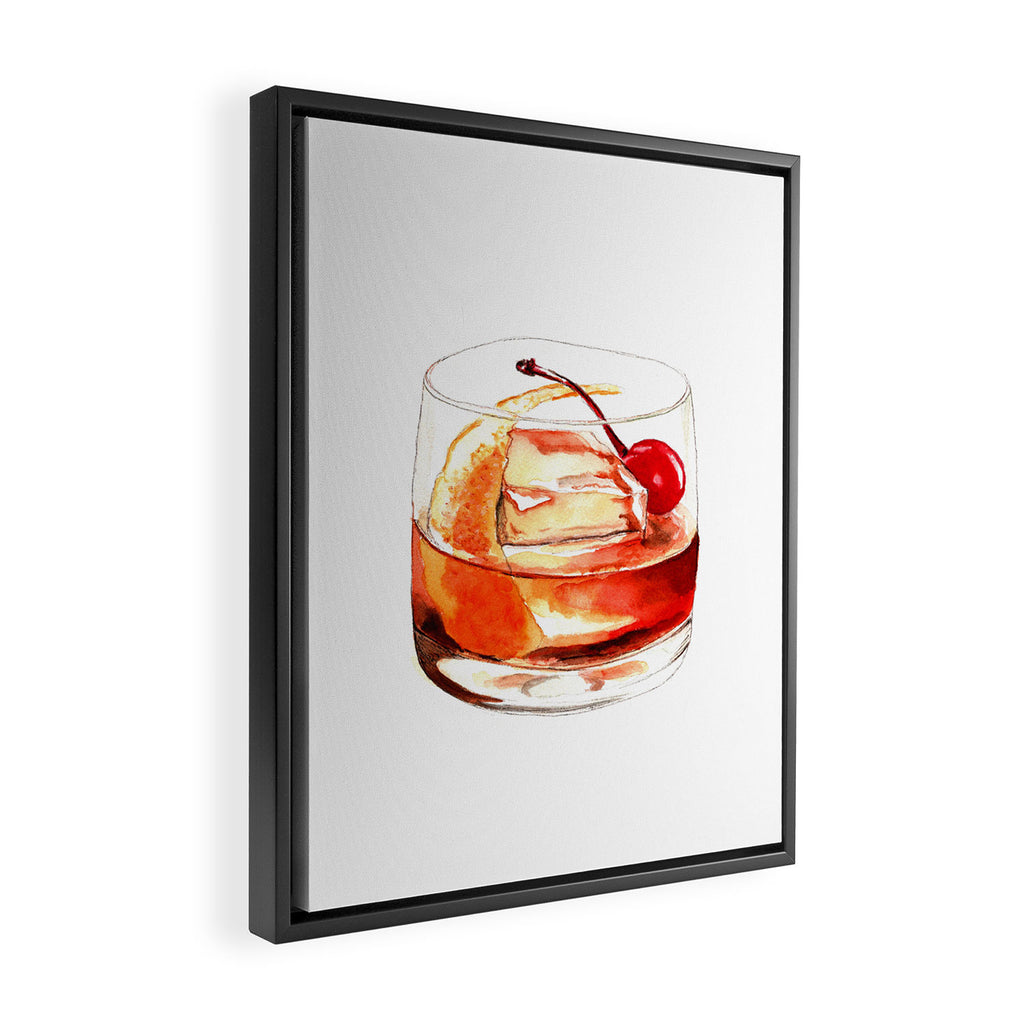 Cocktails. Old Fashioned. Watercolor Painting. Framed Canvas Print Gallery Image 2
