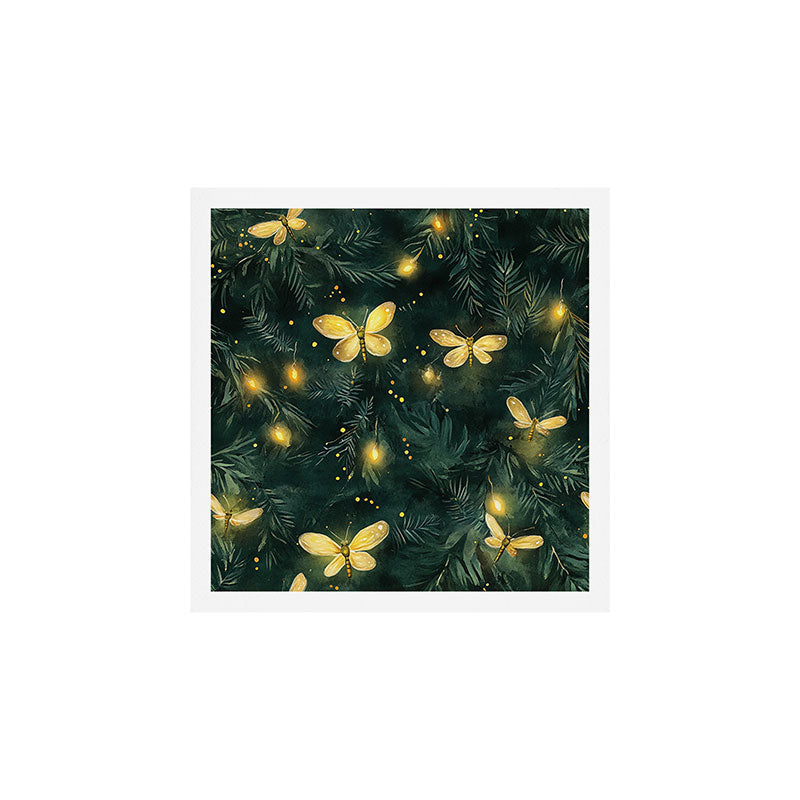 Dark Forest Green Fireflies Lightning Bugs Watercolor All Over Art Print Gallery Image 1