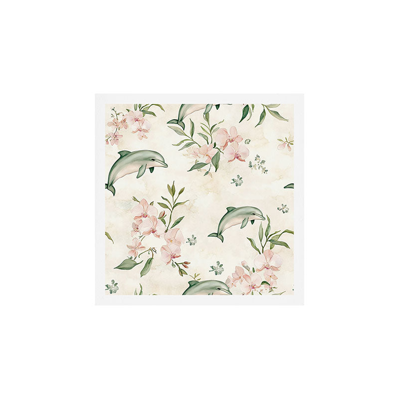 Dolphins and orchids watercolor tropical print Art Print Gallery Image 1