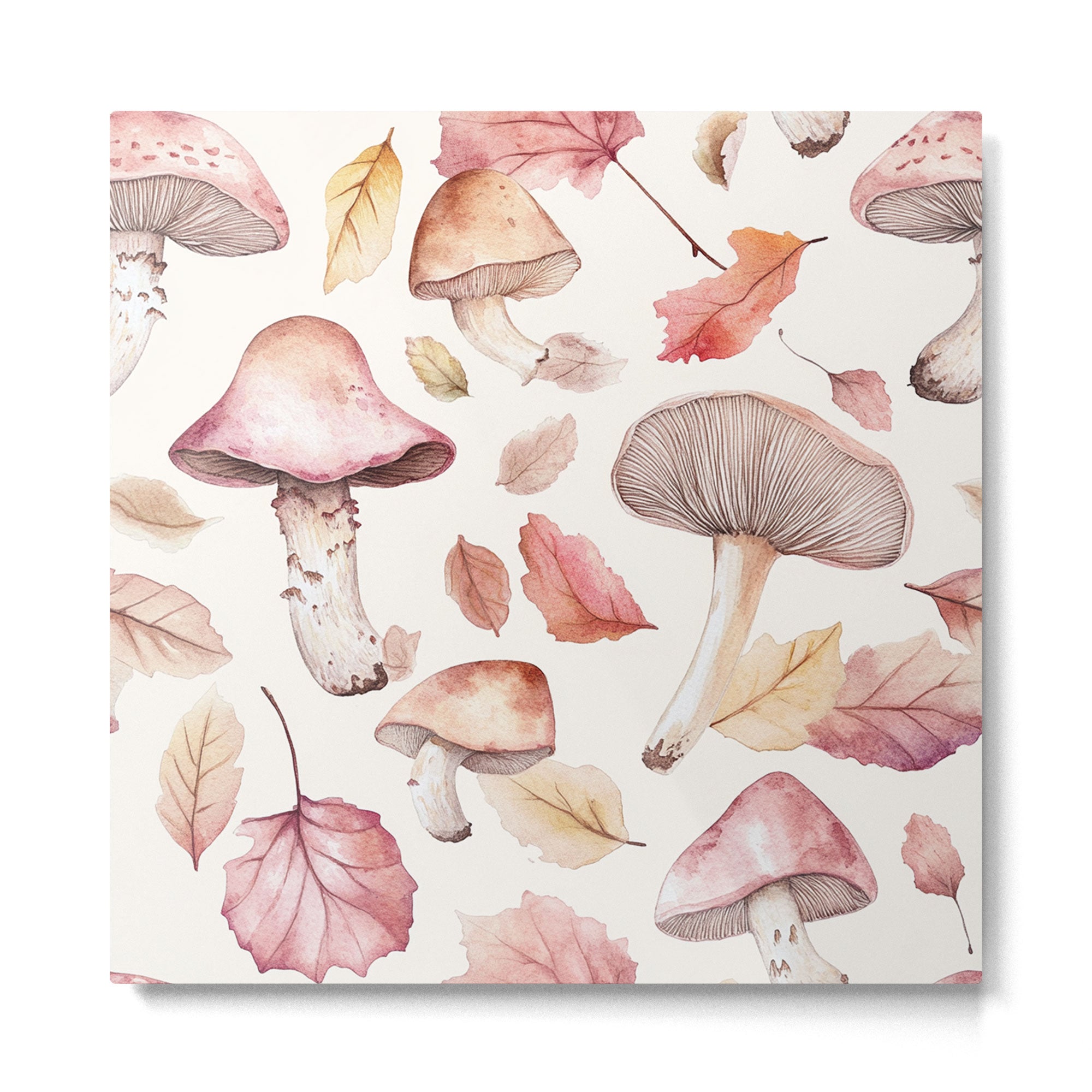Fall Autumn Leaves and Mushroom Watercolor All Over Metal Print Gallery Image 2