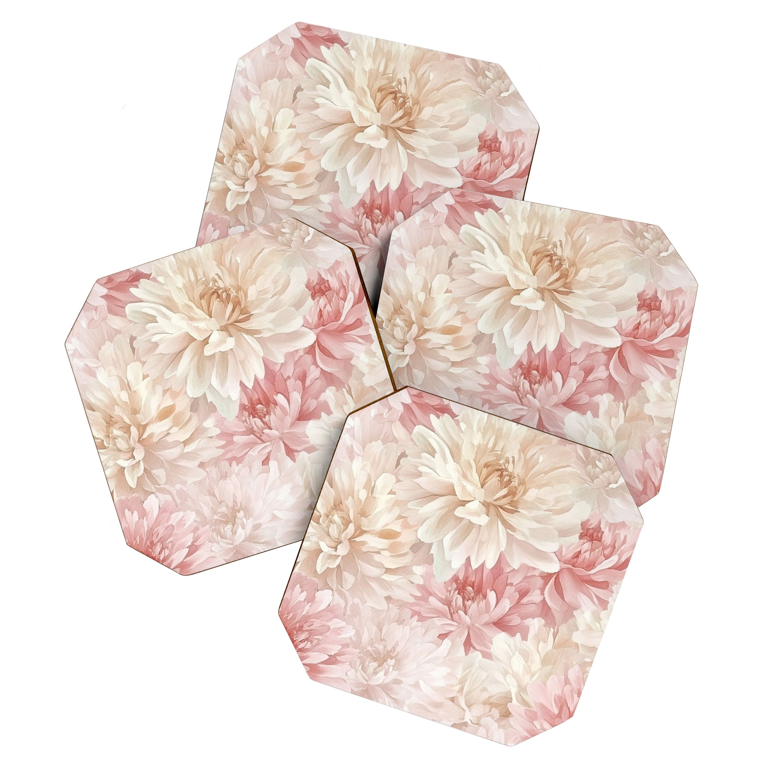 Large Cream and Blush Pink Watercolor Peonies Flowers Coaster Gallery Image 1