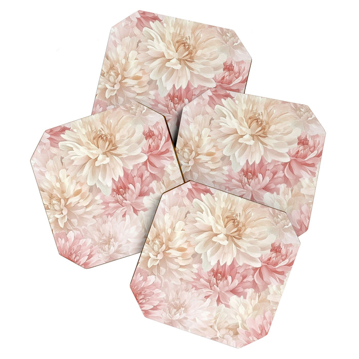 Large Cream and Blush Pink Watercolor Peonies Flowers Coaster Gallery Image 1