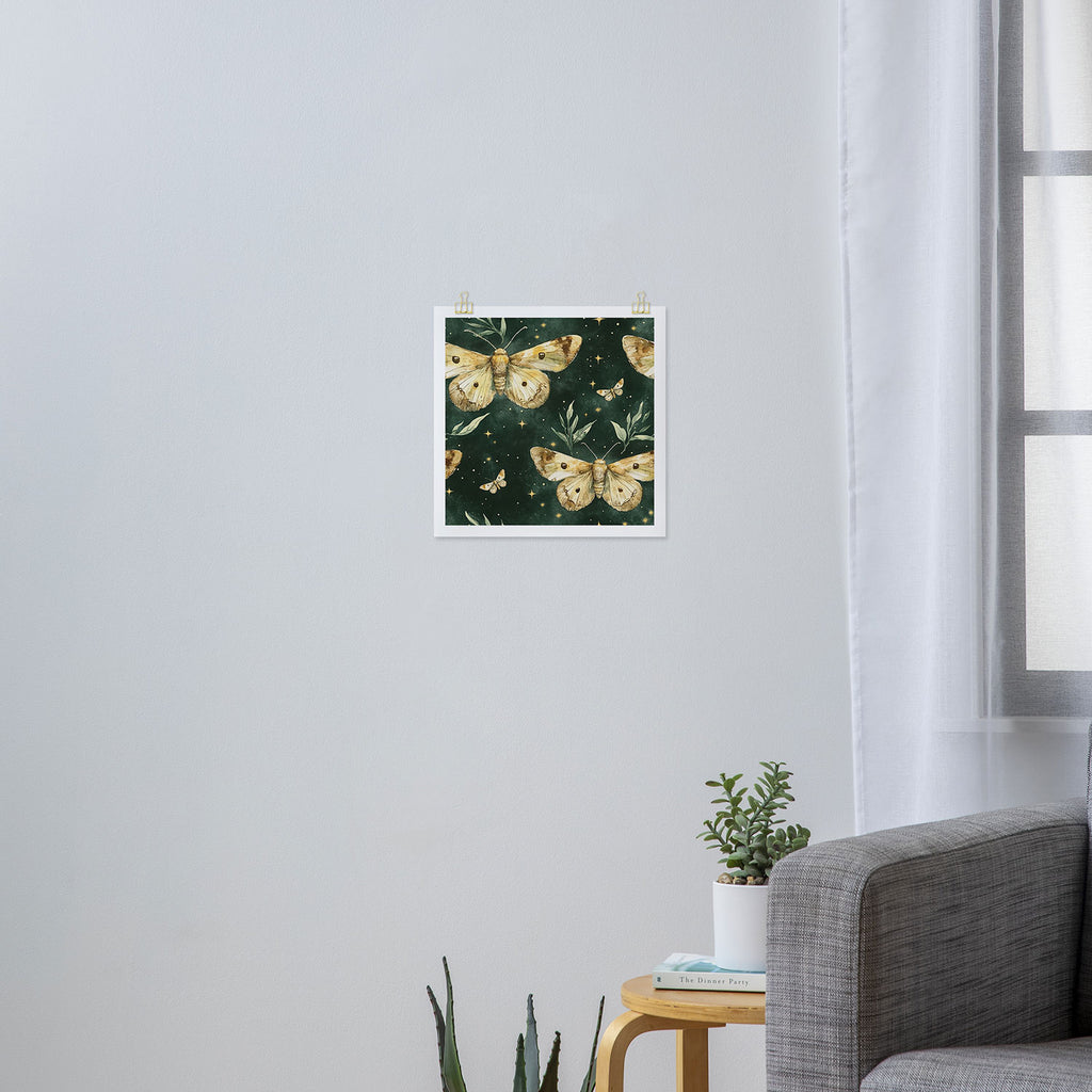 Large Watercolor Moths on Dark Green Background Art Print Gallery Image 3