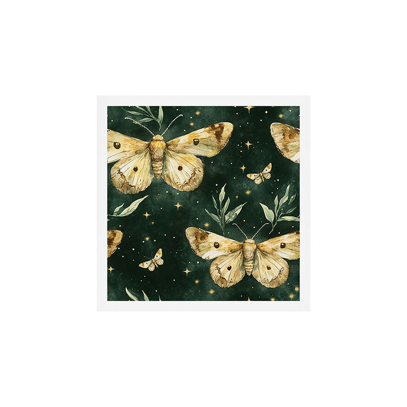 Large Watercolor Moths on Dark Green Background Art Print Gallery Image 1