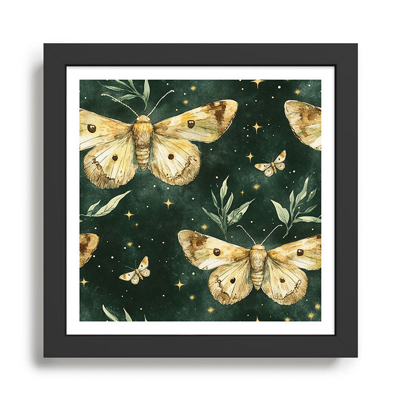 Large Watercolor Moths on Dark Green Background Framed Art Print Gallery Image 1