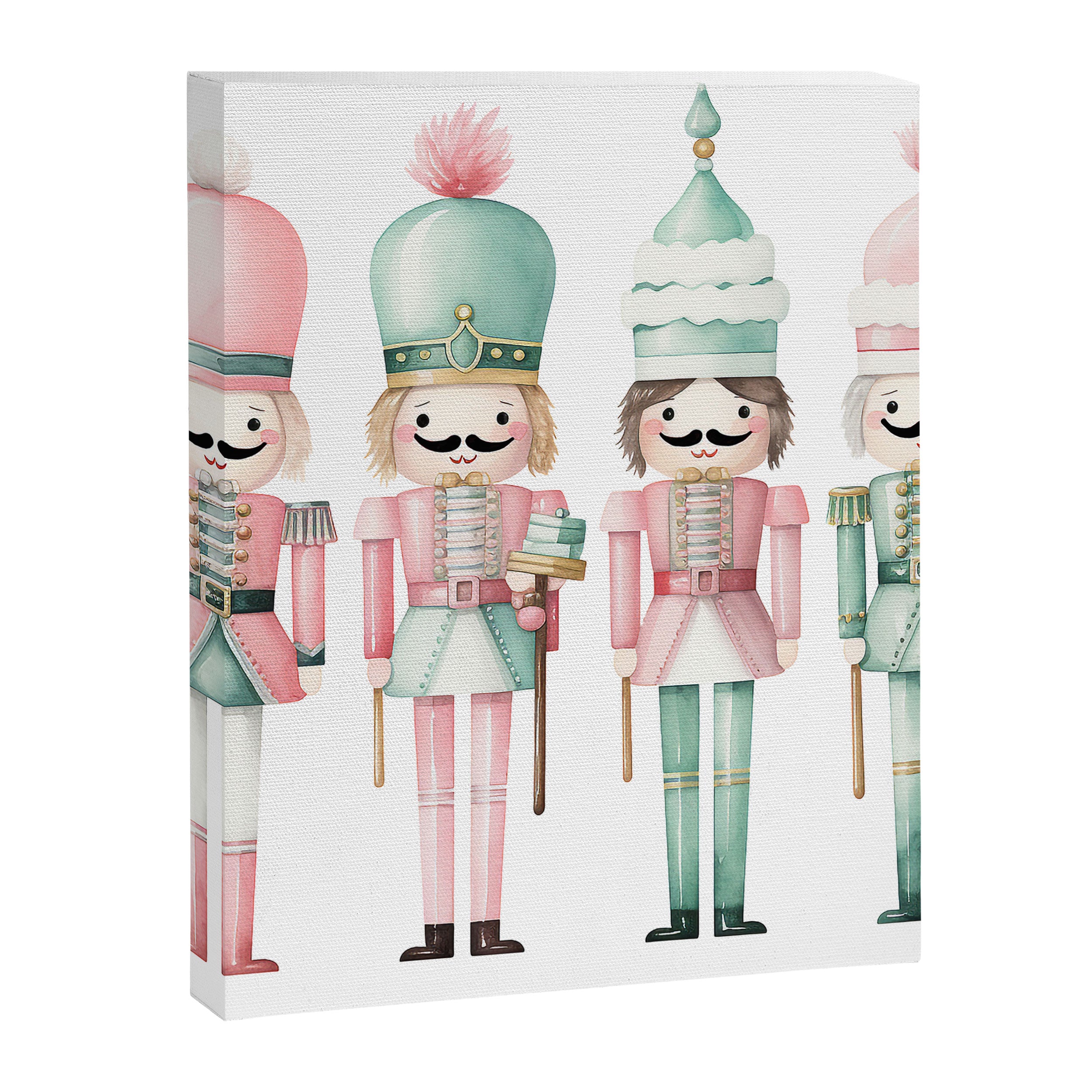 Mint and Pink Watercolor Nutcracker Soldiers Canvas Print Gallery Image 8