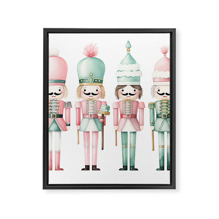 Mint and Pink Watercolor Nutcracker Soldiers Framed Canvas Print Gallery Image 1