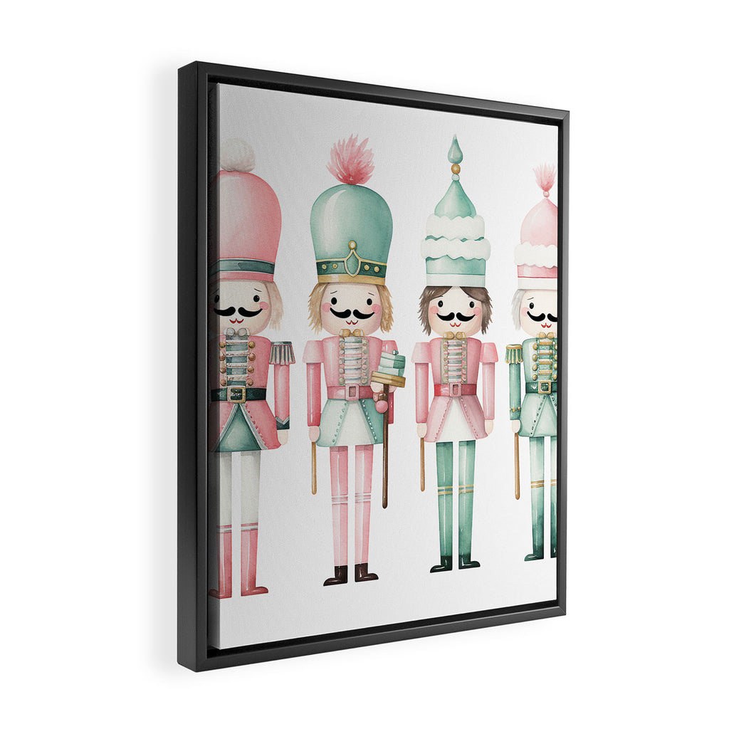 Mint and Pink Watercolor Nutcracker Soldiers Framed Canvas Print Gallery Image 2