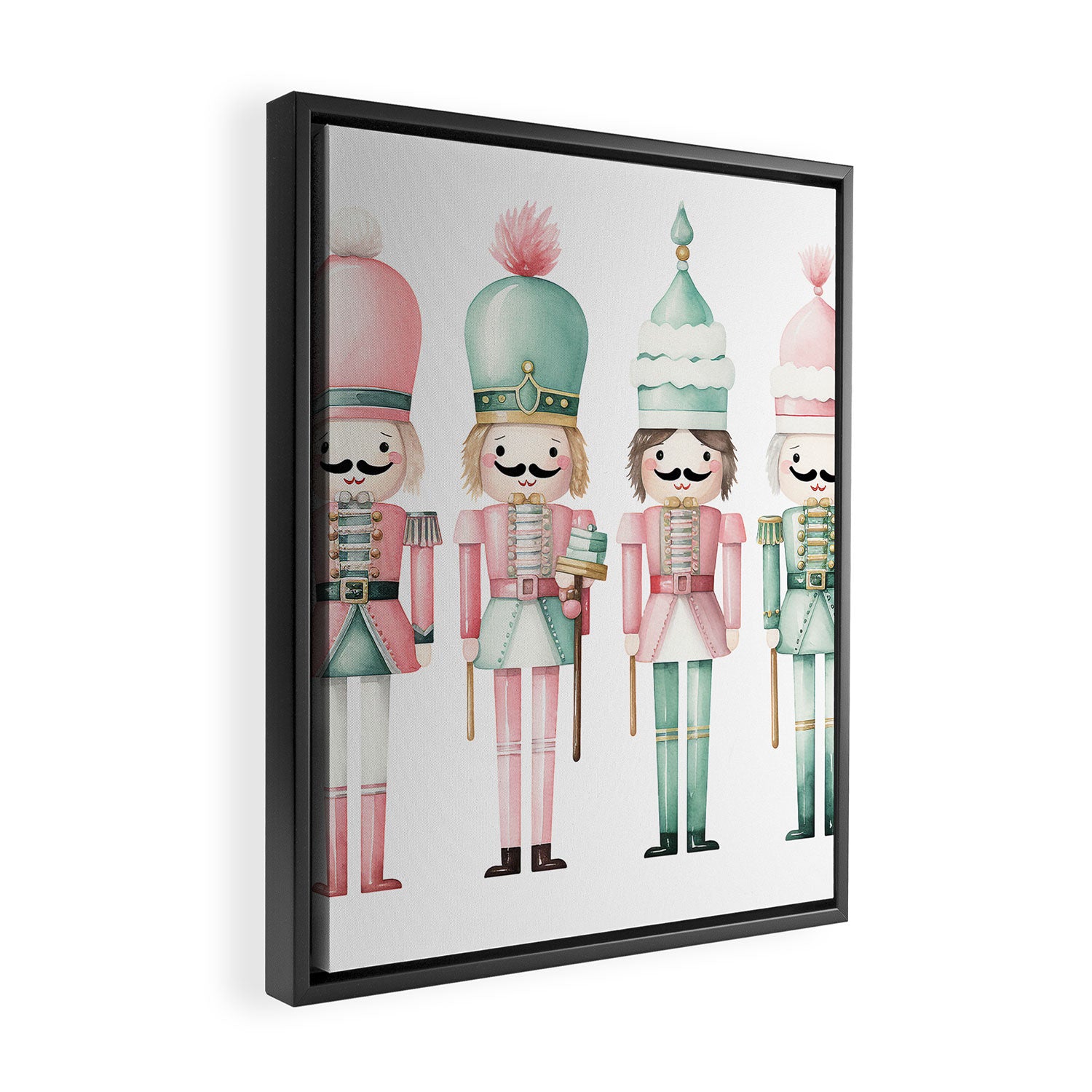 Mint and Pink Watercolor Nutcracker Soldiers Framed Canvas Print Gallery Image 2