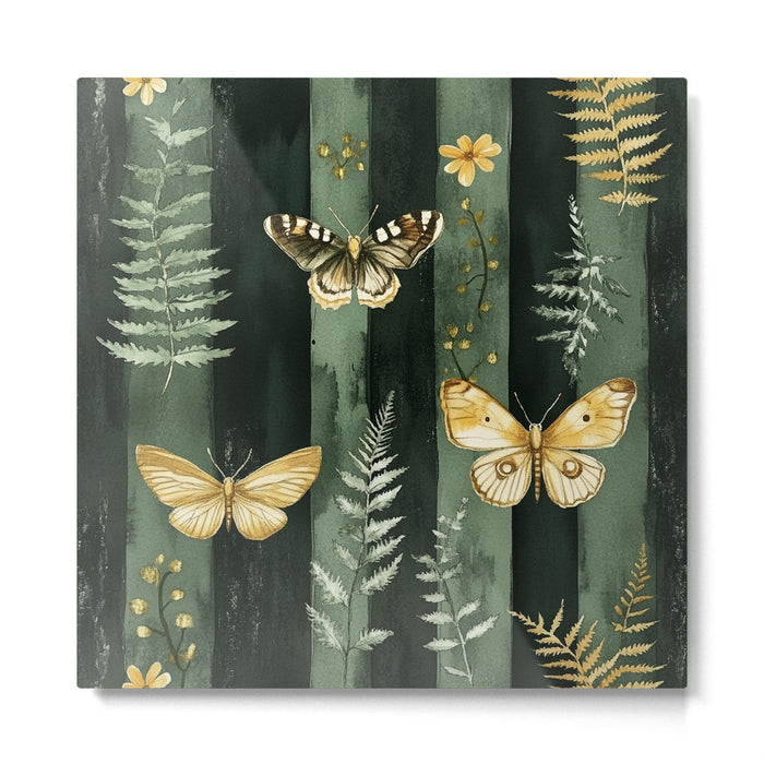 Night Forest Dark Green Watercolor Moths and Ferns All Over Metal Print Gallery Image 1