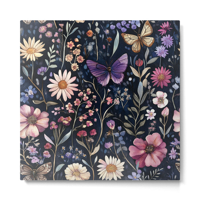 Night Garden Flowers Butterflies Watercolor Metal Print Gallery Image 1