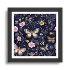 Night Garden Flowers Watercolor Moths Dark Purple Framed Art Print Gallery Image 1