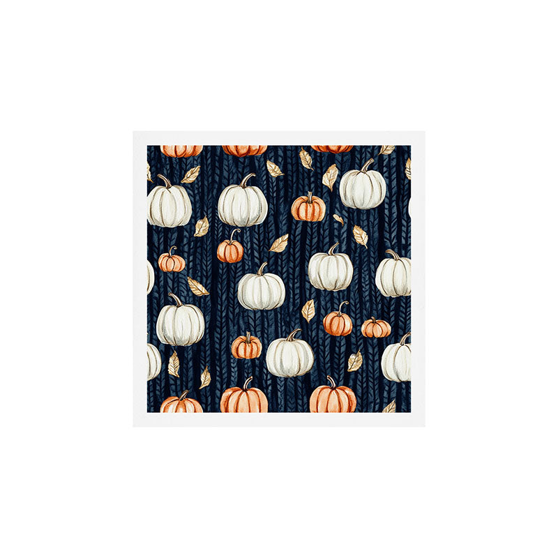 Orange and Cream Fall Pumpkins on Dark Blue Background Watercolor Art Print Gallery Image 1