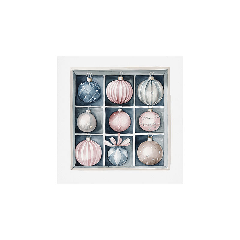 Pink Blue Watercolor Christmas Ornaments Art Print Gallery Image 1