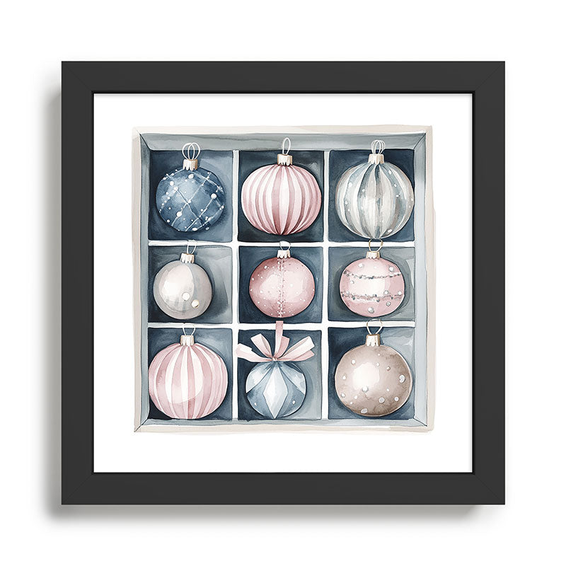 Pink Blue Watercolor Christmas Ornaments Framed Art Print Gallery Image 1